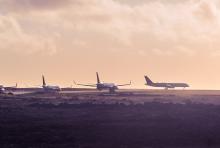 airplanes taxi at airport